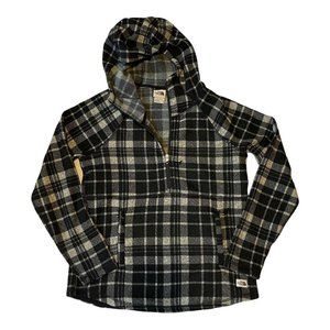 The North Face Black Plaid Printed Crescent Half Zip Hooded Pullover Sweater